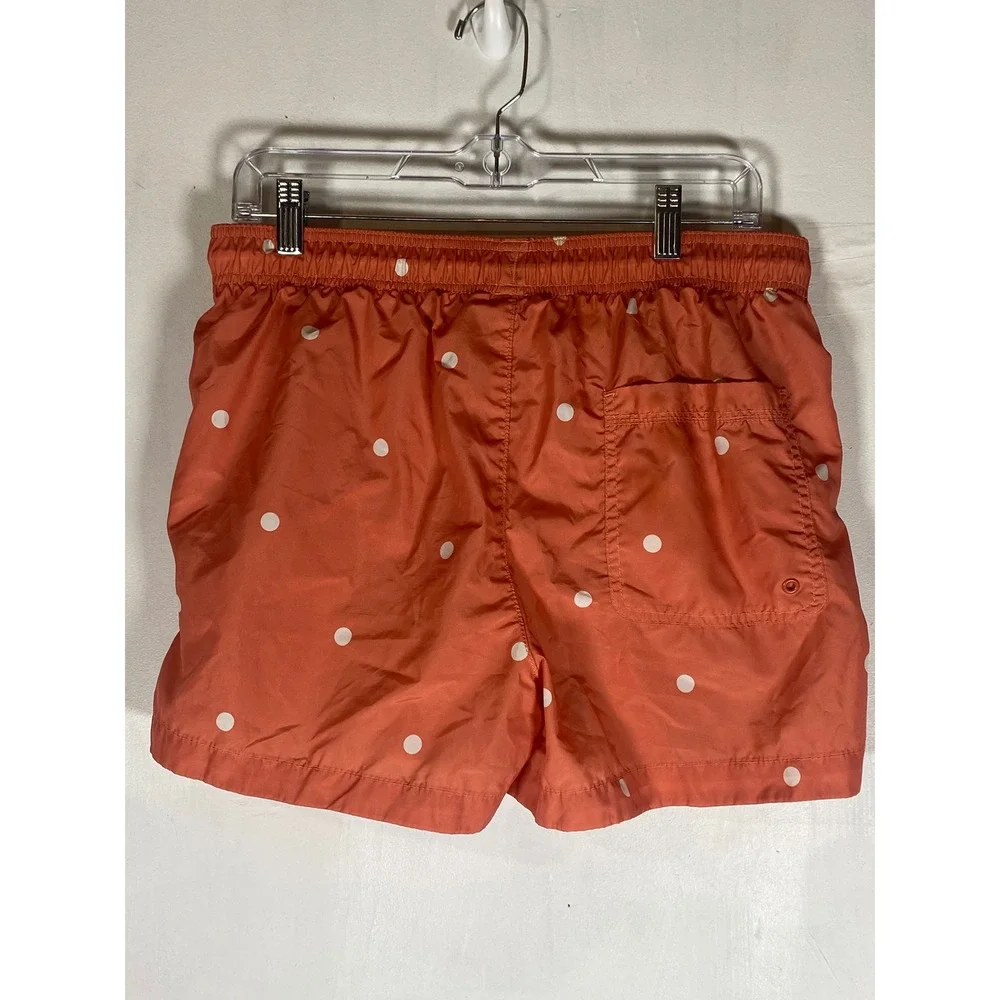 H&M‎ Men's Medium Coral White Polka Dot Lined Drawstring Swim Trunks